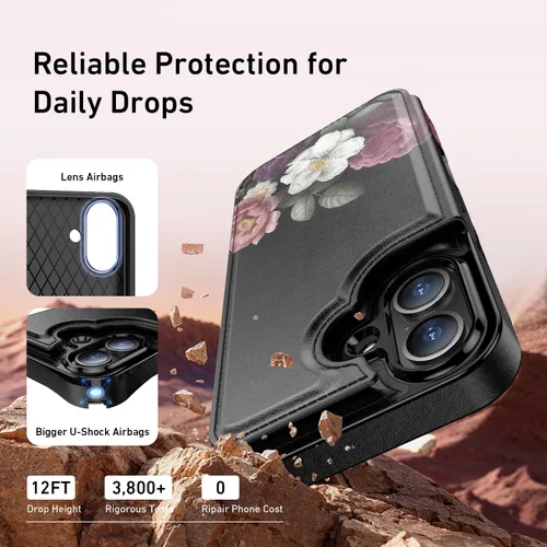 Vista 1411 de LETO para iPhone 15 Pro Funda tipo cartera - Tapa tipo folio con patada - Diseños de moda - Tarjetero - Funda protectora para mujeres y niñas - 6.1