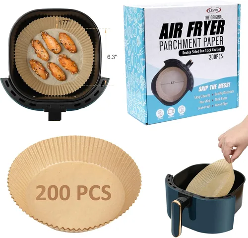 Forro de papel desechable para freidora de aire, 200 unidades, antiadherente, impermeable, papel pergamino natural de grado alimenticio para