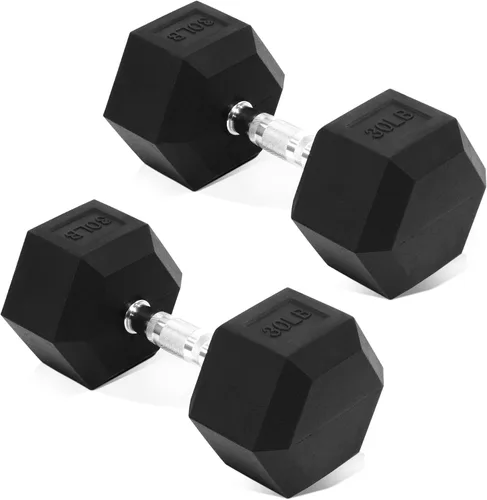 Vista 18 de Fitvids Hex Dumbbells Rubber Coated Hand Weights for Exercises and Fitness Home Gym, 5-50 LB Pair