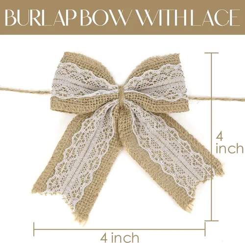 Vista 2 de AIMUDI Lazos de encaje de arpillera natural de 4 pulgadas, lazos rústicos de arpillera para decoración de árbol de Navidad, lazos de boda de encaje