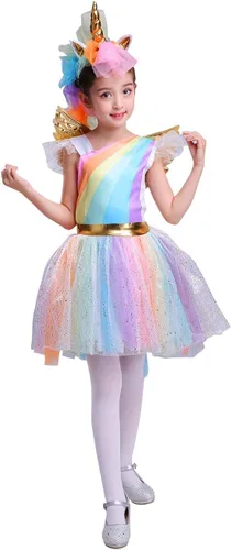 Vista 2 de Seasons DIRECT Disfraz de unicornio arcoíris para niña con ala y diadema