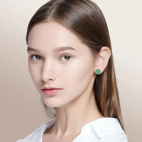 Vista 33 de Jade Earrings Studs,Green Jade Earrings for Women,925 Sterling Silver Earrings Studs for Sensitive Ears,Handmade Jade Earrings for Birthday