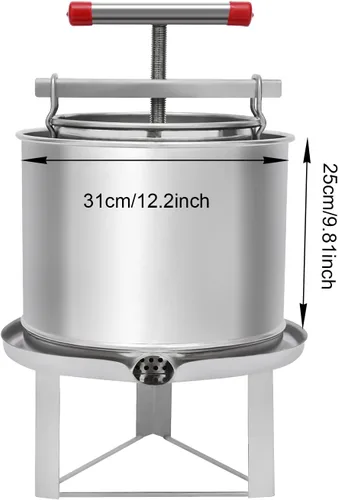 Vista 2 de Extractor de prensa de miel de abeja grande, extractor manual de miel de acero inoxidable 12.6L Extractor de prensa de jugo de frutas