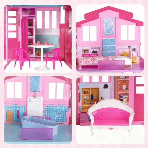 Vista 6 de Casa de muñecas plegable grande, casa de muñecas de 36 pulgadas para muñecas de 12 pulgadas, casa de princesa portátil con ascensor, cama, lavabo