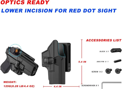 Vista 5 de OWB - Funda compatible con Glock 19 19X 44 45 (Gen 1-5), Glock 23/32 (Gen 3-4), cinturón táctico exterior para cinturón de transporte abierto, funda