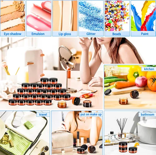 Vista 4 de MotBach Paquete de 50 de 10 g pequeños contenedores de cosméticos de plástico con tapas, frascos de maquillaje de 10 gramos de color ámbar