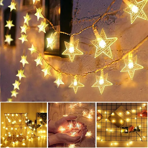 Vista 3 de Luces de Cadena de Estrellas, Merdeco 20 pies 40 LED con alimentación USB, luces de hadas blancas cálidas para decoración de cumpleaños, fiesta