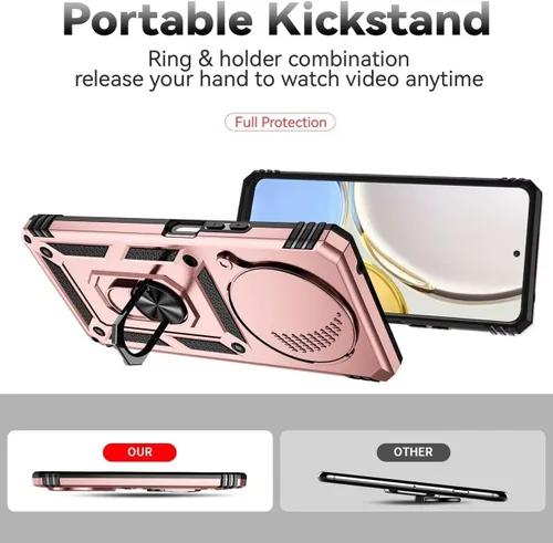 Vista 4 de Funda para Honor X9 4G/Honor Magic4 Lite con protector de pantalla de vidrio templado y cubierta de cámara deslizante, anillo magnético soporte