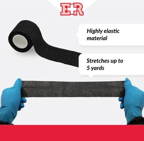 Vista 3 de Ever Ready First Aid Vendajes cohesivos autoadherentes, 2 pulgadas x 5 yardas para primeros auxilios, esguinces, hinchazón, deportes, mascotas, Negro