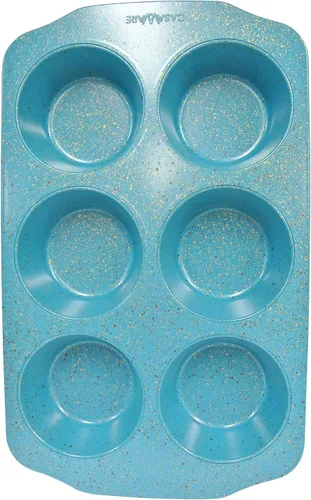 Vista 3 de casaWare Molde para magdalenas Jumbo de 6 tazas con revestimiento de cerámica antiadherente (granito azul)