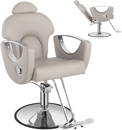Vista 16 de Silla de Barbería de Salón, Silla de Salón Reclinable para Estilista de Cabello, Silla de Salón de Cabello con Bomba Hidráulica de Servicio Pesado