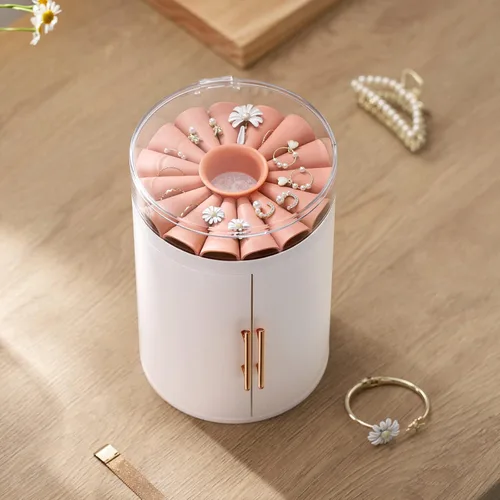 Vista 2 de Caja organizadora de joyas para aretes, collares, anillos, pulseras, caja de almacenamiento de joyas de 5 capas, soporte para aretes con tapa, 4