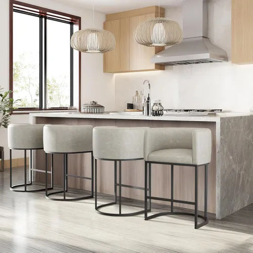 Vista 7 de Juego de 4 taburetes de bar de altura de mostrador, taburetes modernos para comedor, taburetes de bar de 24 pulgadas para isla de cocina, taburete