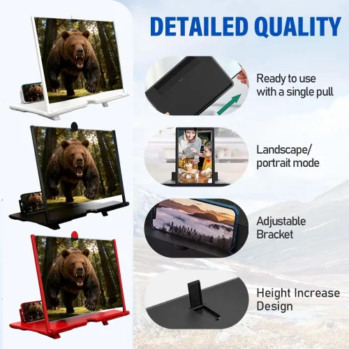 Vista 5 de Lupa de pantalla de 10 pulgadas, pantalla de lupa para teléfono móvil HD 3D, pantalla de proyector de lupa para teléfono celular, diseño plegable