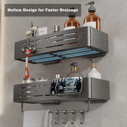 Vista 3 de Voldra Ventosa para regadera, paquete de 2 estantes de ducha para ducha interior, sin taladrar, organizador de duchas de succión de aluminio