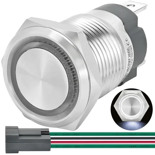 Vista 10 de Interruptor de botón de enclavamiento ZJWZJH de 15 amperios, 16 mm, resistente al agua IP67, 12 V CC, 24 V de encendido y apagado, SPST, luz LED Azul