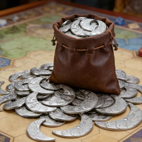 Vista 6 de Byhoo 20 monedas de fantasía para juegos de mesa DND Accesorios y bolsa de cuero para monedas de metal Waterdeep para Calabozos y Dragones Tablelap