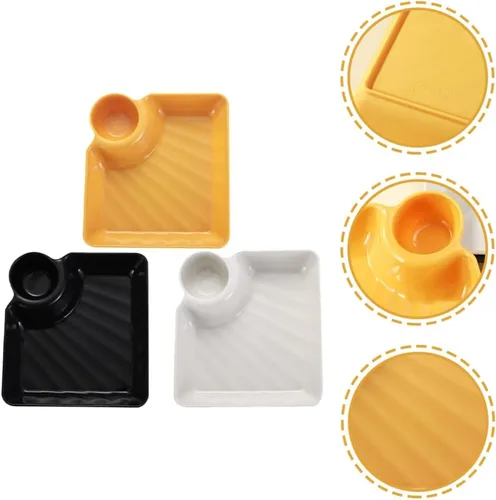 Vista 8 de Hemoton Bandeja decorativa, 3 platos de sushi con compartimento para salsa, plato de albóndigas, platos para servir, condimentos, platos japoneses