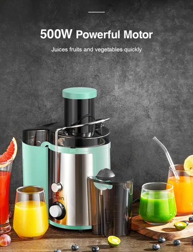 Vista 5 de Juicer Machine, 800W Centrifugal Juicer Extractor with Wide Mouth 3 Feed Chute for Fruit Vegetable, Easy to Clean, Stainless Steel, BPA-free (Aqua)
