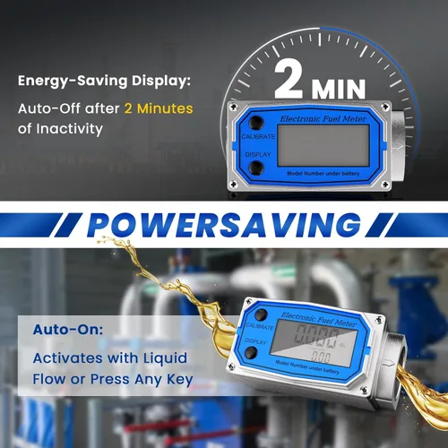 Vista 4 de Medidor de flujo de 1 pulgada, medidor de flujo de combustible de turbina 2.5-31 GPM, medidor de flujo digital de aleación de aluminio Medidor