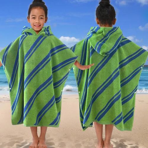 Vista 16 de VOOVA & MOVAS Poncho toallas para niños (4-8 años), de secado rápido, ligeras, absorbentes, de algodón, con capucha, bata para piscina, natación