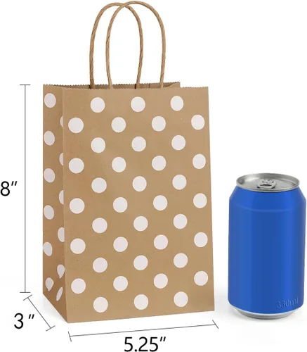 Vista 2 de BagDream Pequeñas bolsas de regalo de papel 25pcs 5.25x3x8 pulgadas con asas, bolsas de fiesta de compras reciclables Kraft Brown Dot