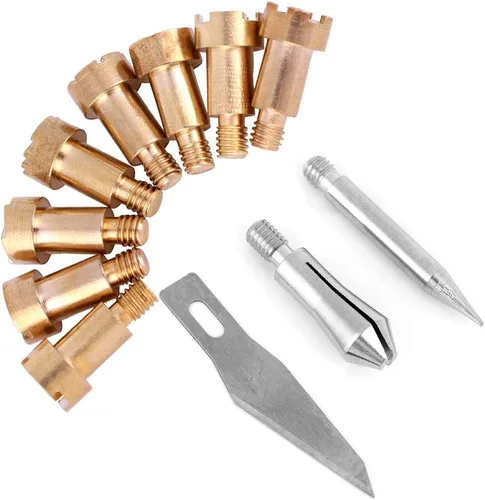 Vista 9 de Puntas para bolígrafo de leña, 23 piezas, accesorios para quemar madera, plantillas de hierro de soldadura, pirografía, kit de herramientas