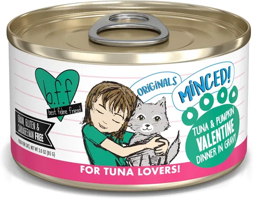 Weruva BFF - Comida húmeda natural picada para gatos, atún y calabaza de San Valentín en salsa, lata de 3 onzas, paquete de 24