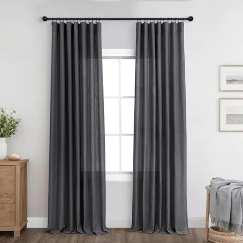 Vista 33 de KOUFALL Juego de 2 cortinas de puerta francesa, cortinas de lino para puerta/ventana, cortina transparente boho para cristal lateral delantero
