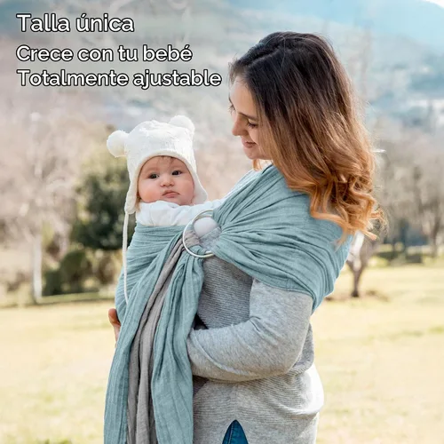 Vista 7 de Portabebés con Eslinga de Anillo - Probado en Laboratorio de EE. UU., 100% Algodón Muslin Natural, Eslinga de Anillo transpirable y ergonómica Beige