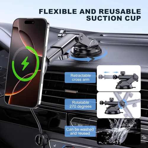 Vista 5 de MOKPR Cargador de coche Mag-Safe, soporte magnético para teléfono para tu cargador de coche, salpicadero, parabrisas, ventilación magnética