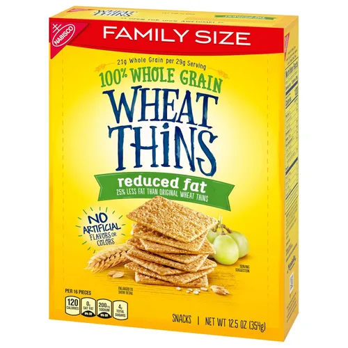 Vista 15 de Wheat Thins Galletas de trigo integral de grano entero reducido en grasa, tamaño familiar, 6 cajas de 12.5 onzas