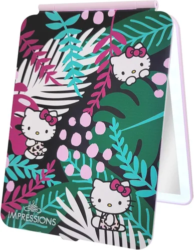 Vista 4 de Impressions Vanity Hello Kitty Touch Pad - Mini espejo de maquillaje tricolor con cubierta abatible y tira LED, espejo de tocador de viaje con Animal