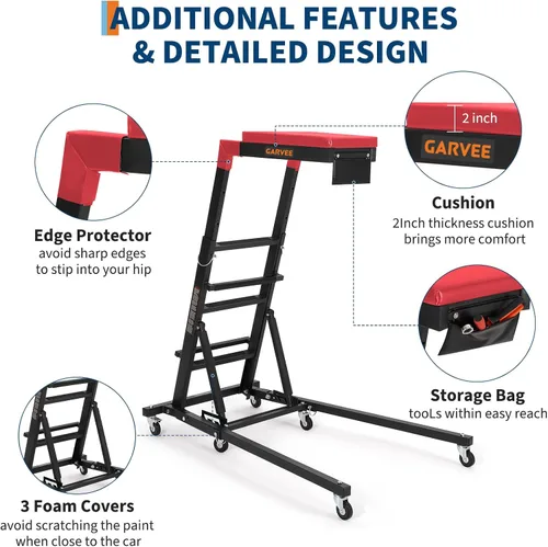 Vista 5 de Garvee Top Side Creeper, 48 in-68 in Adjustable Height, 400 LBS Capacity, High Top Automotive Creeper with 6 Swivel Caster Wheels, Heavy Duty Black
