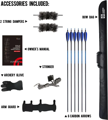 Vista 5 de Sanlida Tiro con Arco 68" Royal X8 Arco Largo Tradicional de Madera Arco de Caza Hecho a Mano Kit de Arco de Caza y Flechas para Adultos y Arqueros