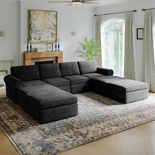 Vista 37 de Novilla Sofá modular de 108 pulgadas, sofás modulares modulares para sala de estar y dormitorio, funda extraíble de chenilla, sofá nube con soporte