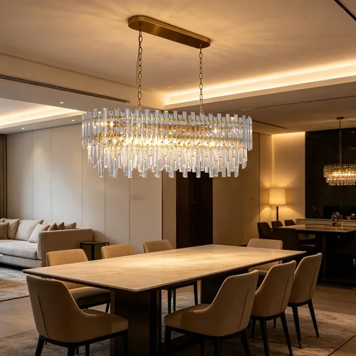 Vista 2 de Candelabro rectangular de cristal K9 dorado de 37.4 pulgadas