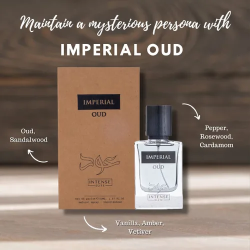 Vista 3 de INTENSE ELITE Imperial Oud EDP 1.7 fl oz (1.67oz) - Fragancia de lujo con caja magnética - Aroma Oud de larga duración para hombres - Juego