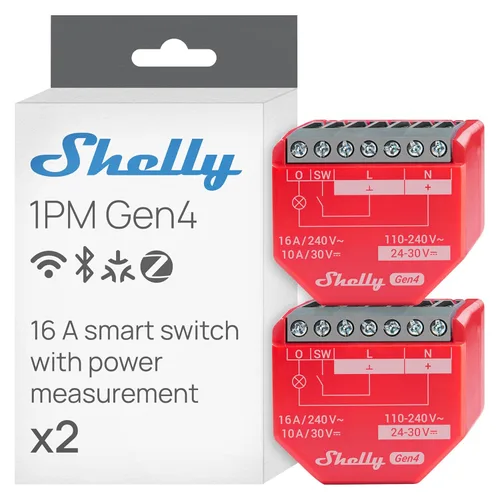 Vista 7 de Shelly 1PM Gen4 Interruptor de relé inteligente Wi-Fi, Zigbee, Matter con medición de potencia, 1 canal 16A Automatización del hogar