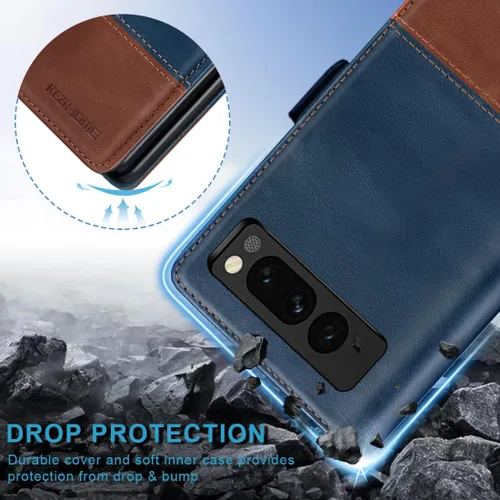 Vista 4 de KEZiHOME Funda para Google Pixel Fold, piel auténtica [bloqueo RFID] Funda tipo cartera con ranuras para tarjetas, soporte para teléfono con tapa