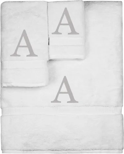 Vista 267 de Juego de toallas con monograma, regalo personalizado, juego de 3 - Letra de bloque dorada bordada en toalla - Extra absorbente 100% algodón turco