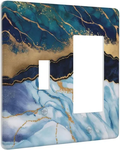 Vista 24 de Abstracto de Lujo Azul Dorado con Brillo de Mármol 1 Gang Cubiertas de Tomacorrientes Dúplex Decorativas Cubiertas de Interruptores de Luz