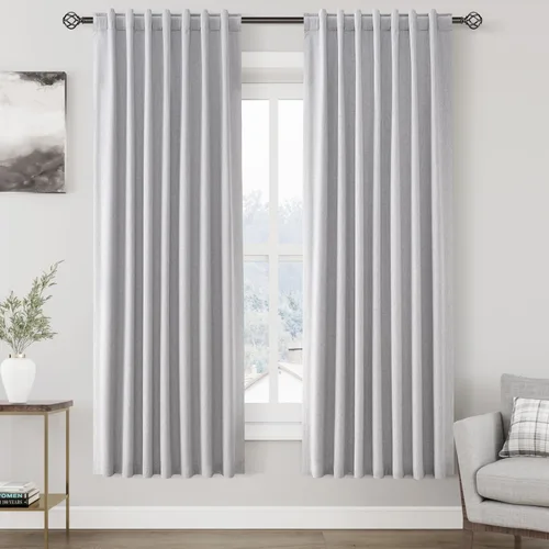 Vista 97 de Cortinas de lino verde aguamarina de 102 pulgadas de largo con pestaña trasera, bolsillo para barra, cortinas de lino opacas que absorben el sonido