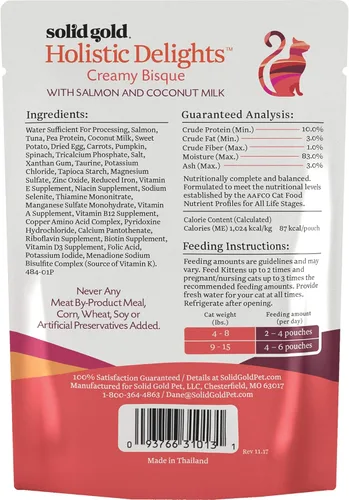 Vista 20 de Solid Gold Alimento húmedo cremoso para gatos; Holistic Delights Leche de atún y coco, bolsa de 24 unidades / 3 onzas