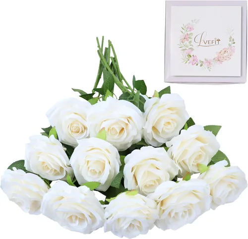 Vista 23 de LVEFIT Flores Artificiales de Rosa Rosas Polvorientas Flores de Seda 12 piezas con Rosas de Seda de Tallo Largo Ramo para Boda, Ducha Nupcial