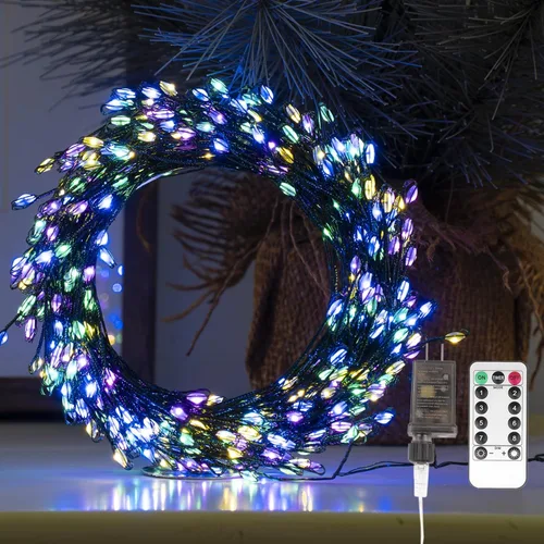 Vista 10 de Guirnalda de luces de petardo, 20 pies, 200 luces LED impermeables parpadeantes, enchufables, 8 modos de luz remota para interiores y exteriores