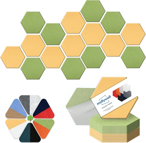 Vista 31 de Mollywell Paneles acústicos hexagonales, de alta densidad, insonorización, azulejos decorativos de fieltro para pared, reducción de ruido