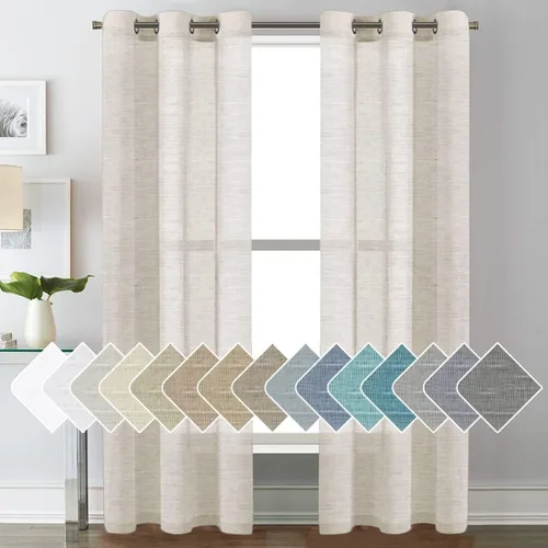 Vista 60 de H.VERESAILTEX - Cortinas de lino natural mezclado con 2 paneles semi transparentes de lino texturizado para sala de estar/dormitorio filtrado