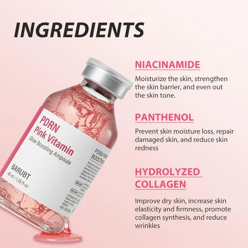 Vista 3 de Glow Boosting PDRN Pink Vitamin Ampoule 1.35 fl oz, Copper Peptides & Vitamin B12 Serum for Face with Collagen & Multi Peptides & 10 Hyaluronic