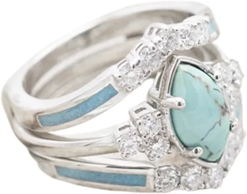 Vista 6 de Juego de 3 anillos de plata de ley con piedras preciosas naturales, joyería de moda simple, accesorios populares, anillo de regalo